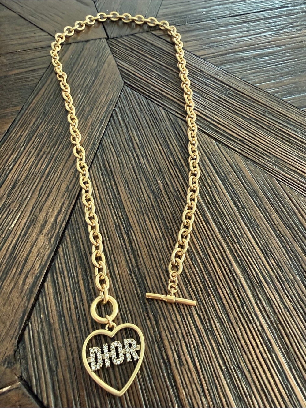 Dior Gold Tone DIOR Heart Logo Toggle Chain Necklace Authentic - Picture 5 of 5